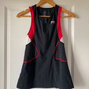 TYR Black Red White Athletic Cycling Top with Front Zip